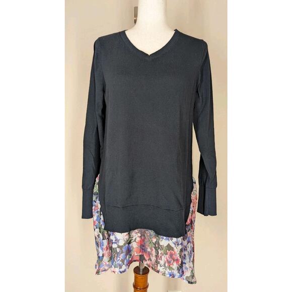 Logo Lori Goldstein Cashmere Blend Medium Navy Sweater Tunic Floral Layered Hem - Picture 1 of 8